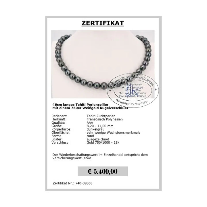 Echte Tahiti Perlenkette Zertifikat