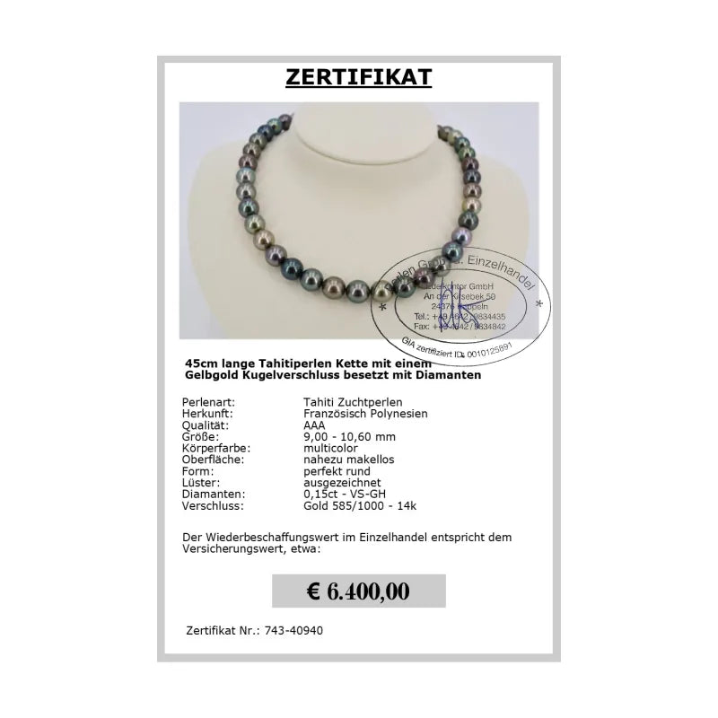 Tahitiperlen Kette Zertifikat