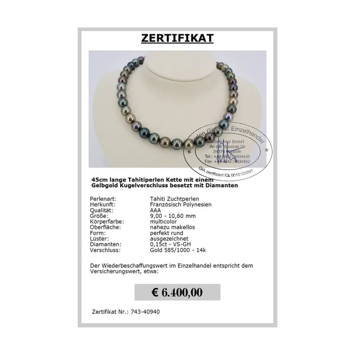 Tahitiperlen Kette Zertifikat