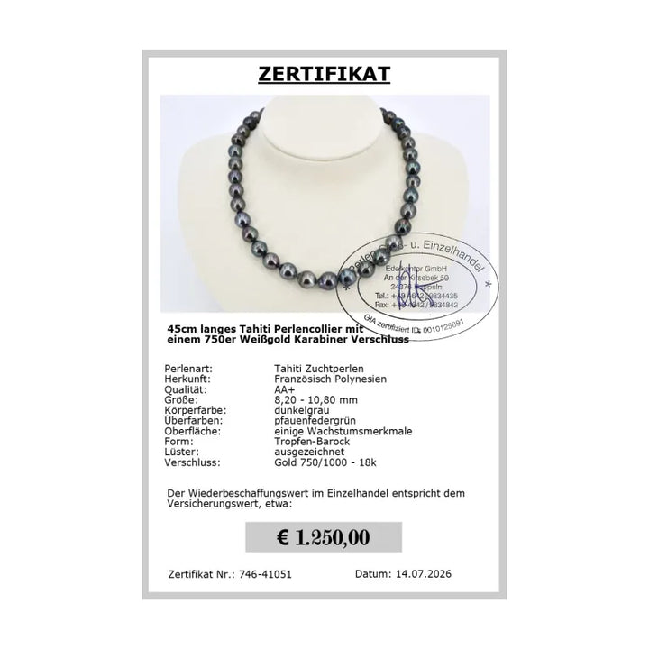 Tahiti Perlenkette schwarz Zertifikat