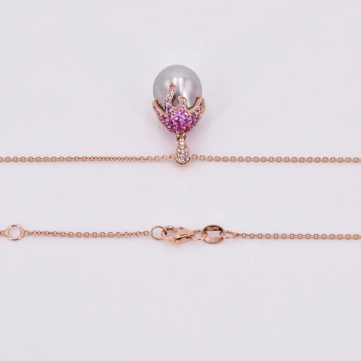 Roségold Tahitiperlen-Anhänger und Kette mit Diamanten &amp; Saphiren