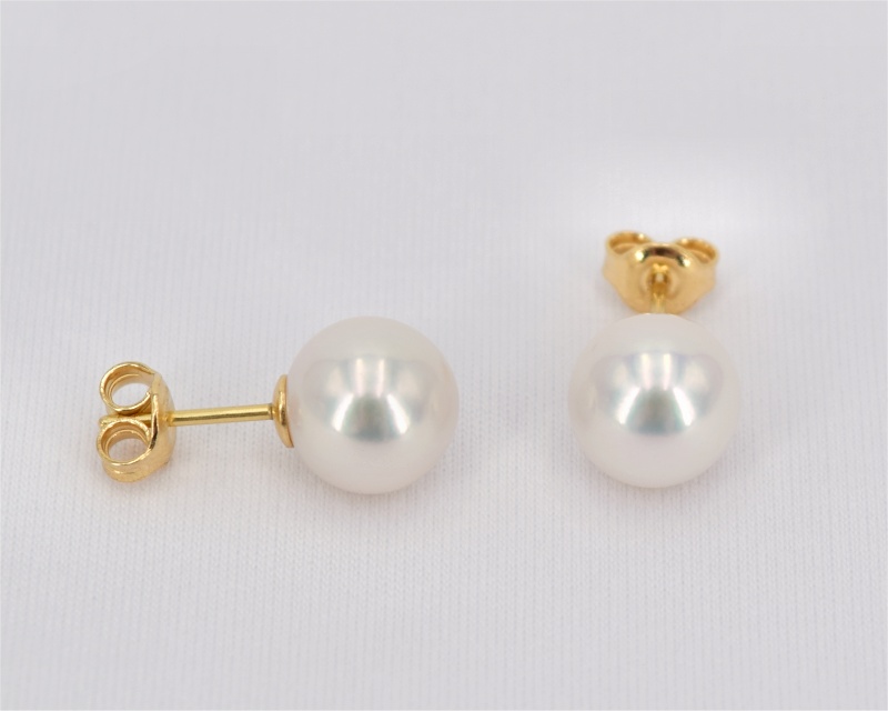 Perlenohrstecker 750er Gelbgold, Perlen 9.0 - 10.0 mm - Edelkontor