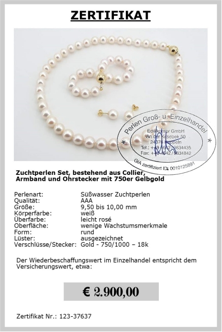 Perlen Set aus weien Swasser Zuchtperlen