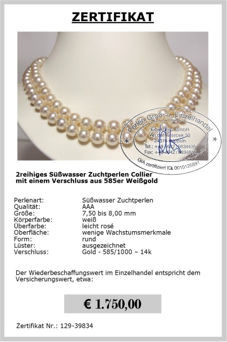 Perlenkette doppelreihig in 43/45cm Lnge online kaufen