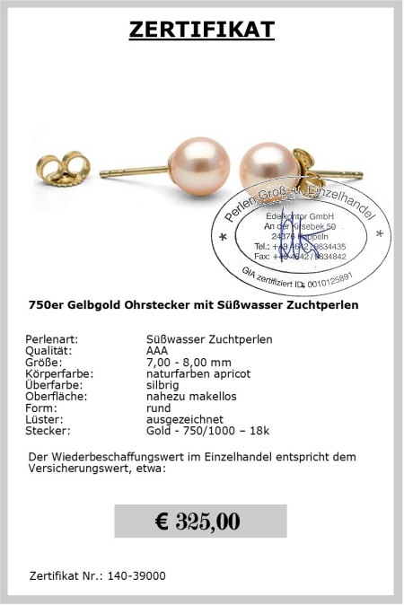 Perlen Ohrstecker apricot beim Edelkontor