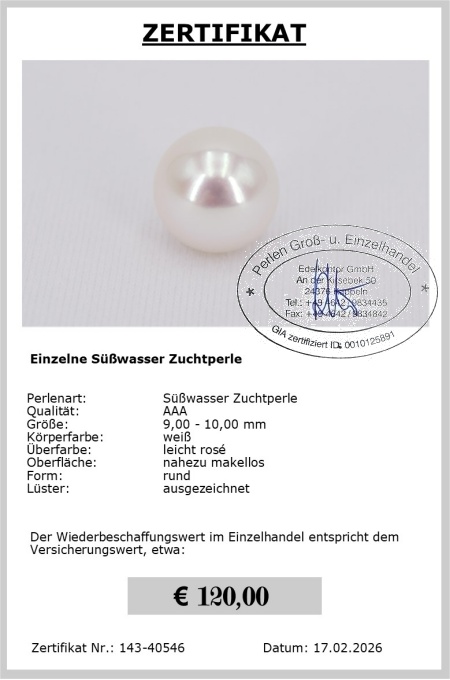 Perlen einzeln wei�, 9-10mm - Edelkontor