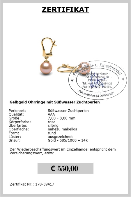 Perlenohrringe rosa bei Edelkontor online kaufen