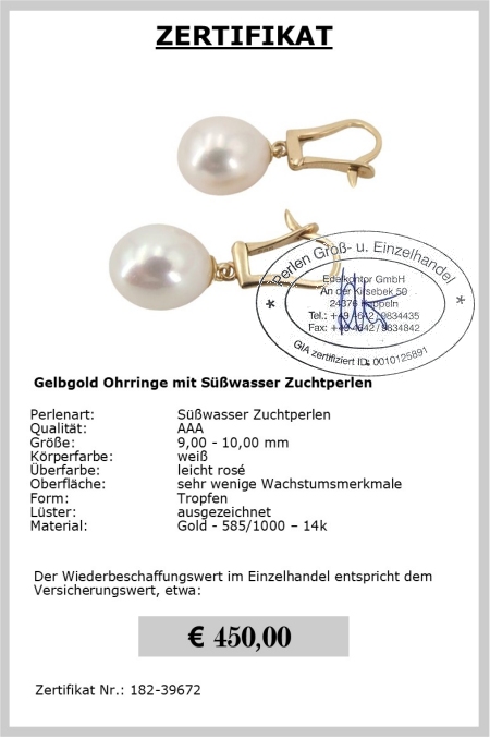 Perlen Ohrringe tropfen vom Edelkontor