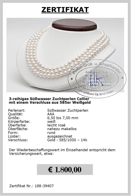 Perlenkette dreireihig vom Edelkontor