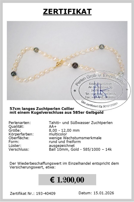 Gro�e Perlenkette 8.0 - 12.0 mm, L�nge 57cm