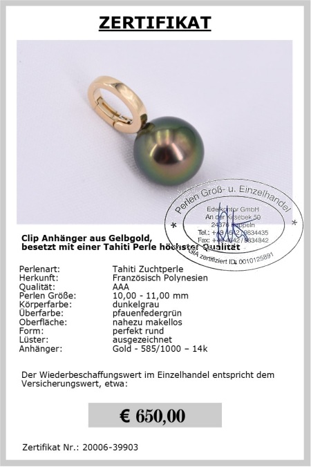 Anhnger mit Tahiti Perle als Idee zu Weihnachten