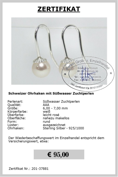 Perlen Ohrhaken vom Edelkontor