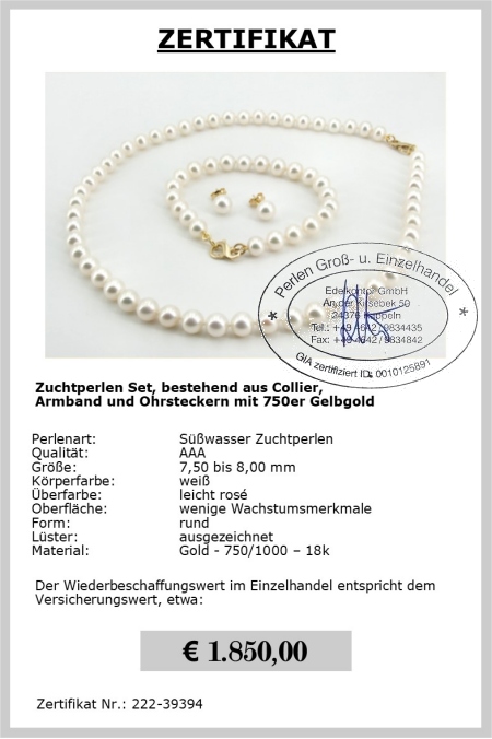 Echtes Perlen Set mit 750er Gold sicher bestellen