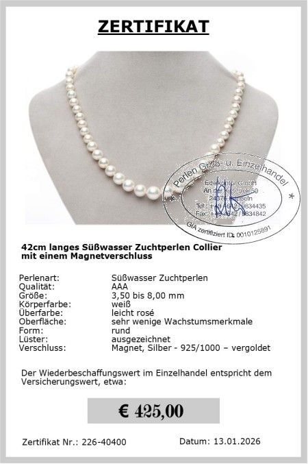 Echte Perlenkette im Verlauf, Perlen Gr��e 3.5 - 8.0 mm