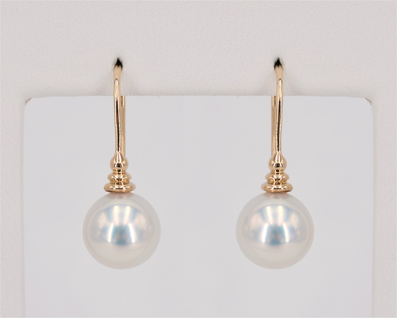 Perlen Ohrringe weiß 8.0 - 9.0 mm in 585er Gelbgold