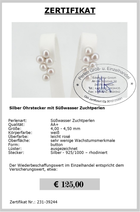 Kleine Ohrstecker mit Perlen vom Edelkontor