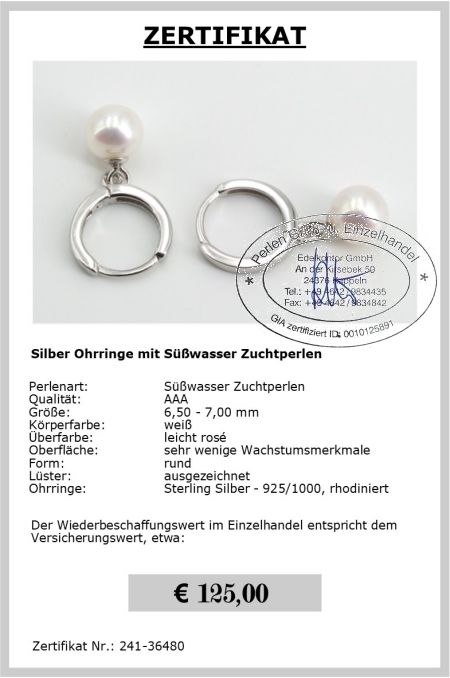 Silber Perlenohrringe von Edelkontor