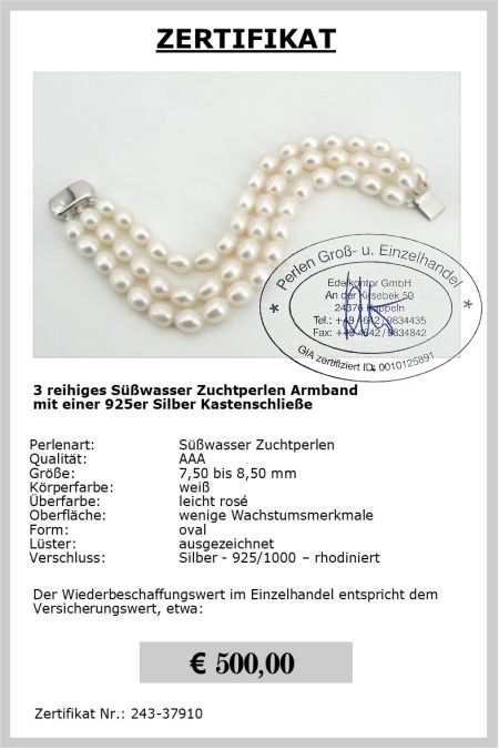 Perlenarmband 3 reihig von Edelkontor