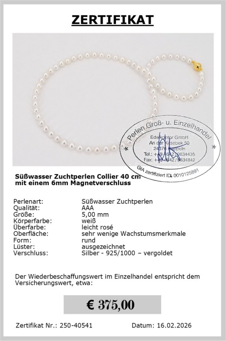 Perlenkette Damen echt, L�nge 40 cm - Edelkontor