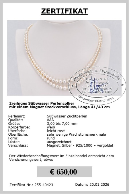 Perlenkette echt 20er Jahre, 3.0 - 7.0 mm von Edelkontor