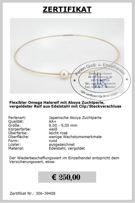 Perlen Schmuck Halsreif mit einzelner Akoyaperle