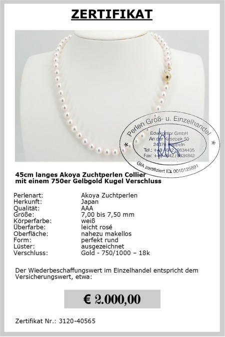 Akoya Perlencollier in 45cm L�nge online kaufen