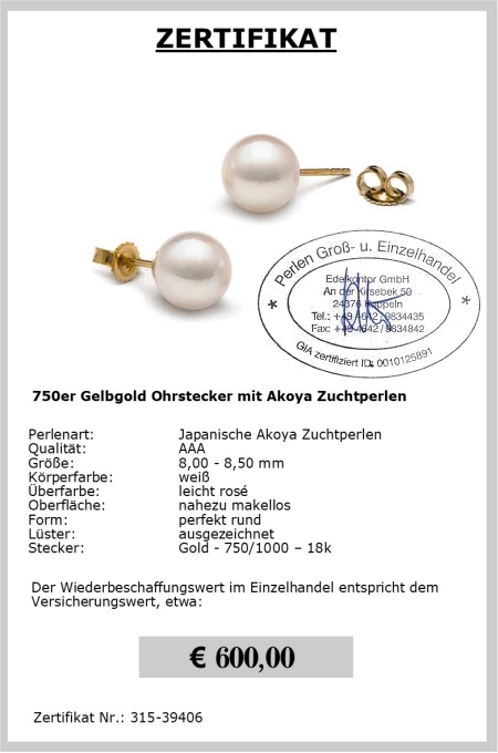 Perlen Ohrstecker mit Akoyaperlen vom Edelkontor