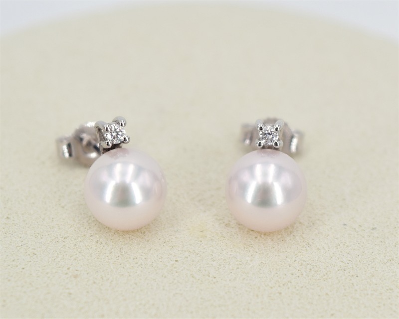 Perlen Ohrstecker 7.5 - 8.0 mm mit Brillanten