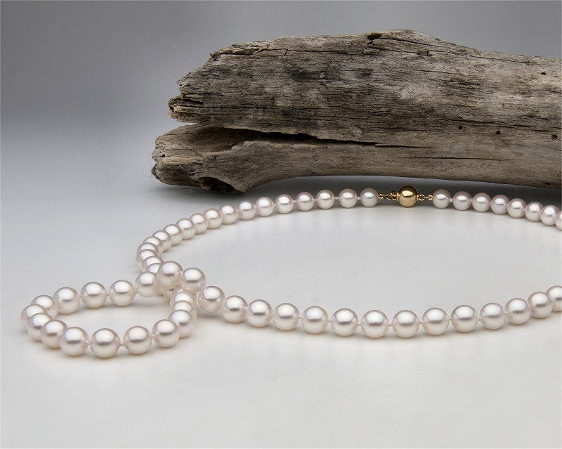 Akoyaperlenkette 50cm, 750er Gold, Perlen 7.5 - 8.0 mm - Edelkontor