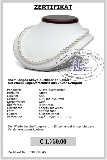 Akoya Perlenkette, AAA Qualitt, 6.5 - 7.0 mm