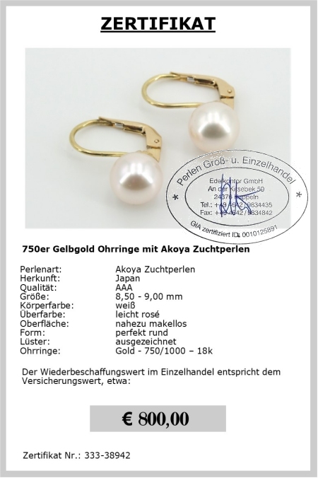 Perlenohrringe aus 750er Gold mit Akoya Perlen