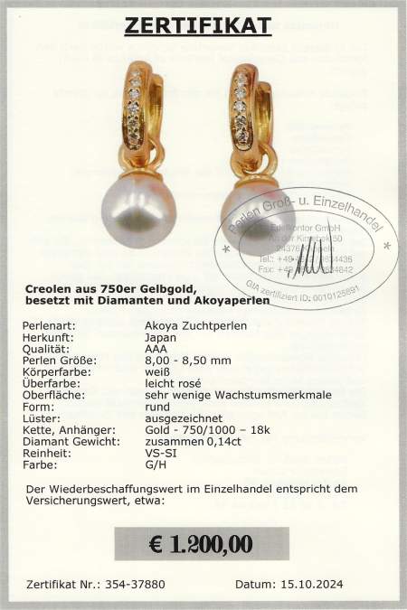 Diamant Ohrstecker mit Akoyaperlen vom EdelKontor