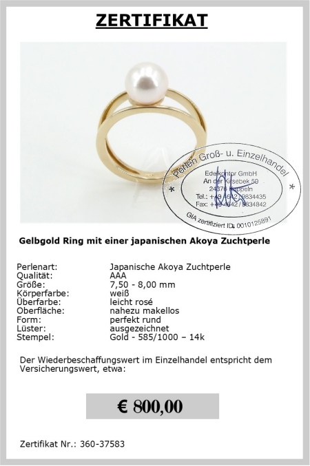 Perlenring in 585er Gelbgold sicher online bestellen