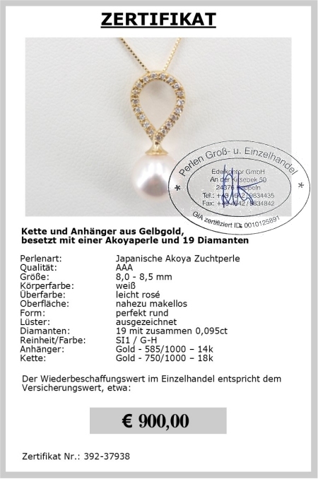 Perlen Anhnger mit Akoya Perle vom Edelkontor