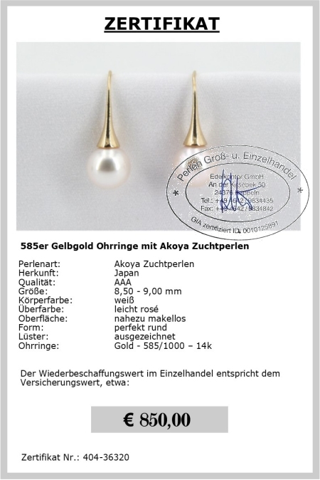 Perlenohrringe mit Akoyaperlen jetzt online kaufen
