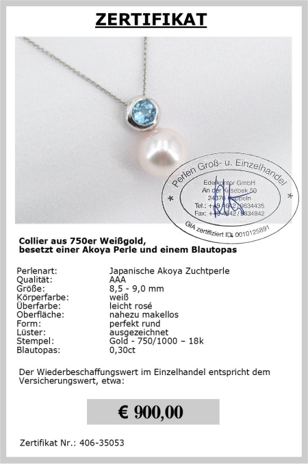Gold Collier mit Perle von Edelkontor