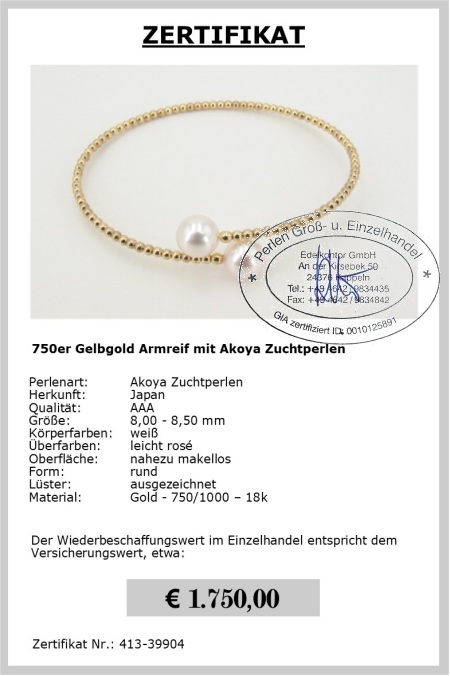 Armreif Gold 750 mit Akoyaperlen online kaufen