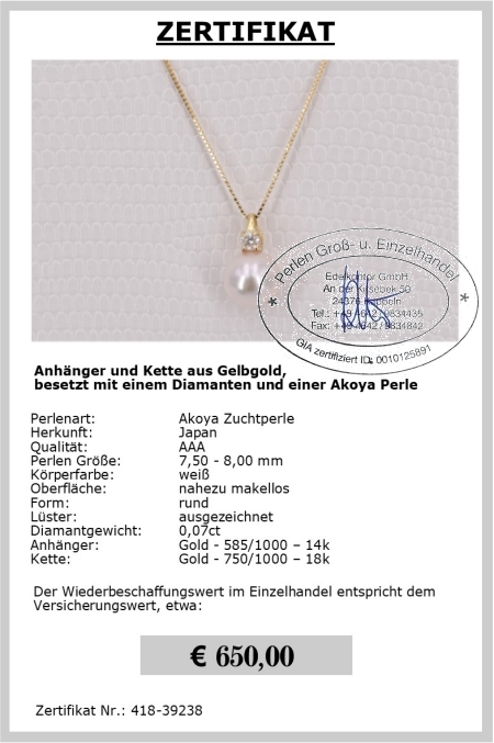 Anhnger mit Akoya Perle vom Edelkontor
