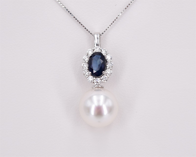 Saphir Anh�nger mit Akoya Perle 9.0 - 9.5 mm
