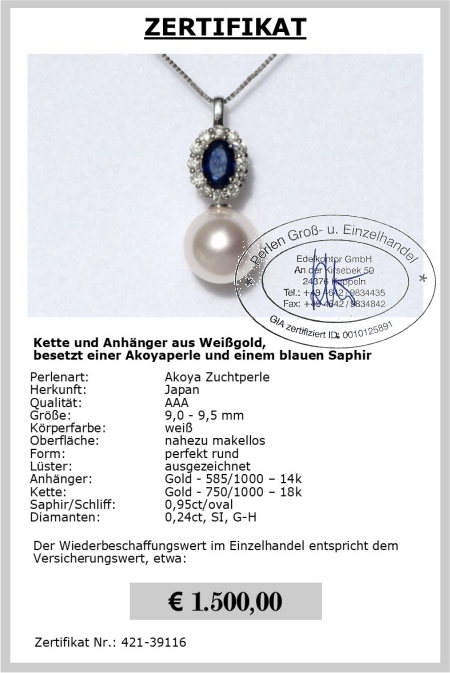Saphir Anhnger mit Perle von Edelkontor