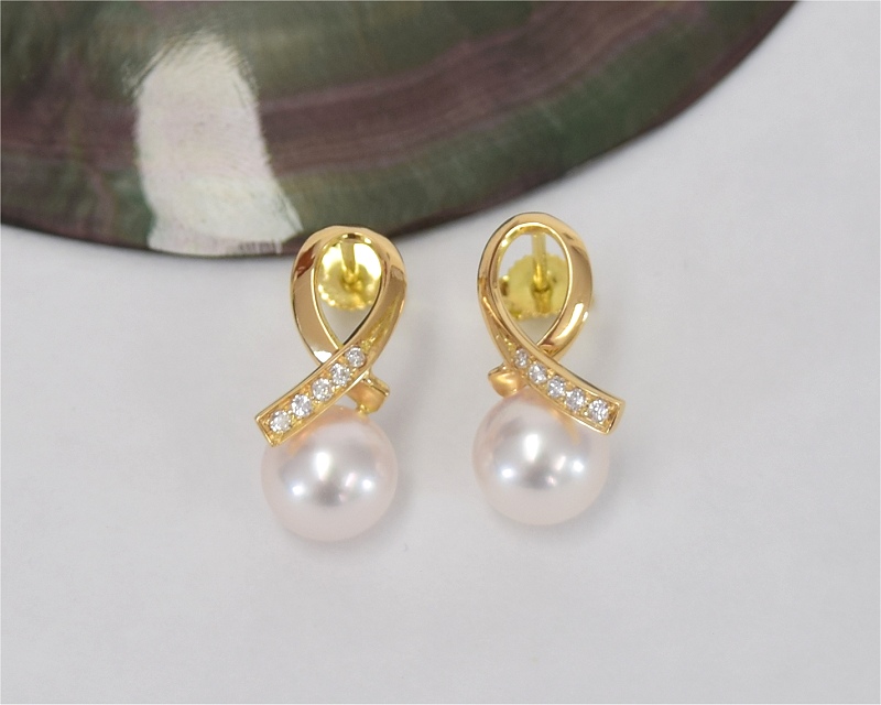 Perlenohrstecker Gold mit Diamanten 0,10 ct | Perfekt Rund 8,5 - 9,0 mm AAA | Ohrstecker Gold 750er