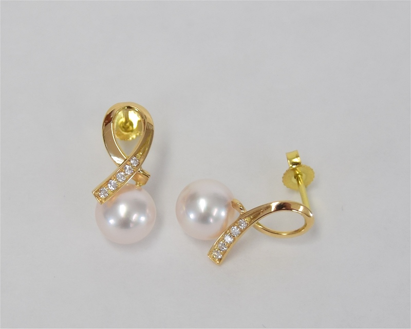 Perlenohrstecker Gold mit Diamanten 0,10 ct | Perfekt Rund 8,5 - 9,0 mm AAA | Ohrstecker Gold 750er