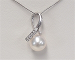 Perlenanhnger fr Kette mit Diamanten 0,05 ct | Perfekt Rund 8,5 - 9,0 mm AAA | Anhnger Gold 750er