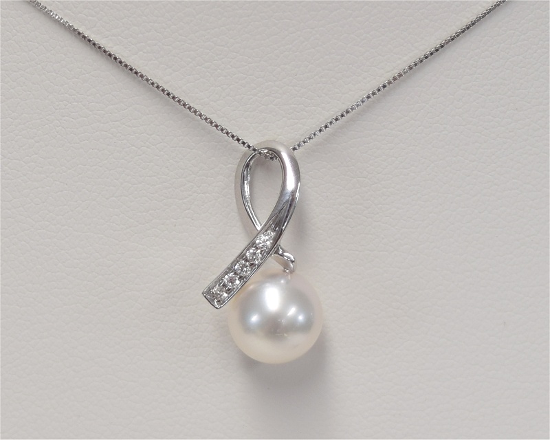 Perlenanhnger fr Kette mit Diamanten 0,05 ct | Perfekt Rund 8,5 - 9,0 mm AAA | Anhnger Gold 750er