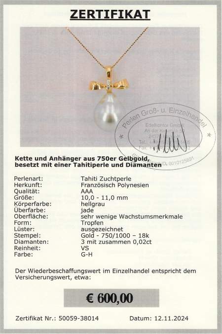 Diamantanhnger mit Perle von Edelkontor