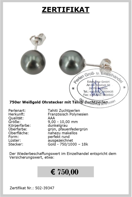 Tahiti Perlen Ohrstecker in 750er Gold vom EdelKontor