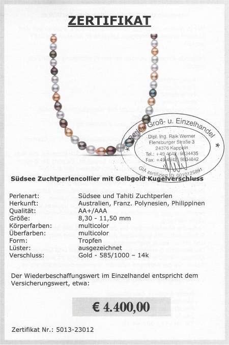 Tahiti Perlenkette Tropfenform vom EdelKontor