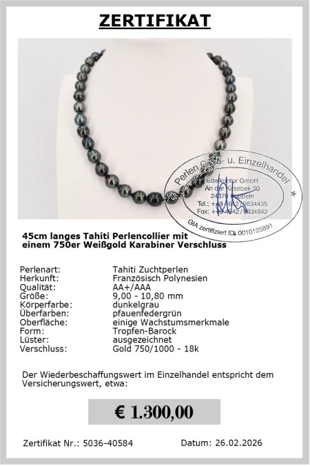 9.0-10.8 mm Tahitiperlen Collier in AA+/AAA Qualit�t - Edelkontor