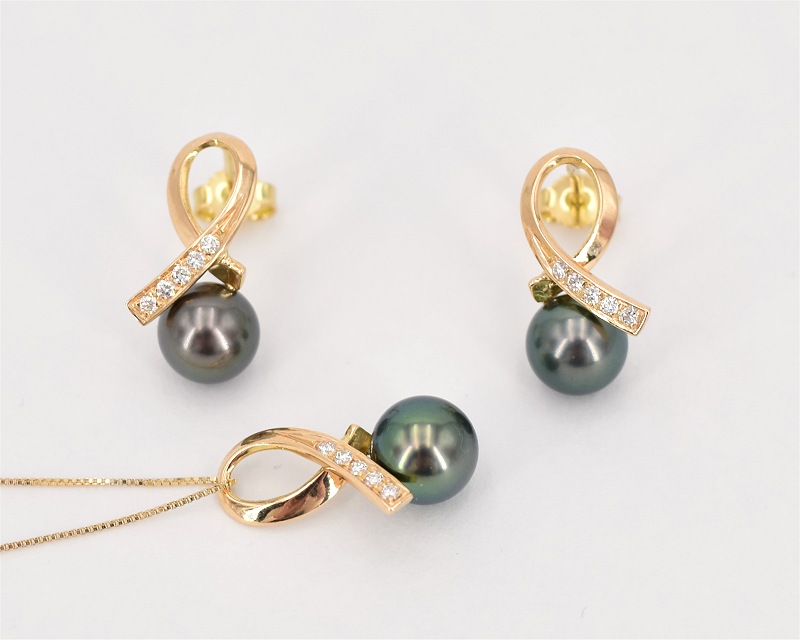 Schwarze Perlen Schmuck Set 7.0 - 8.0 mm von Edelkontor