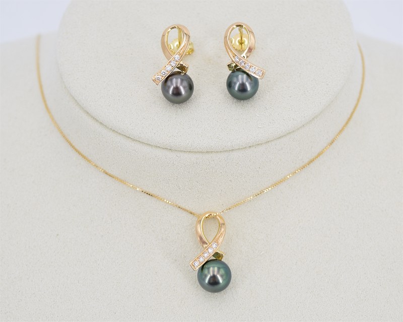 Schwarze Perlen Schmuck Set 7.0 - 8.0 mm von Edelkontor